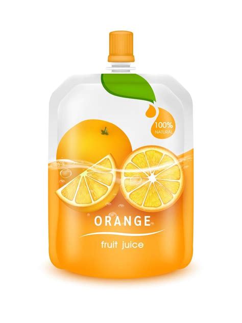 Orange Juice Jelly Drink In Foil Pouch With Top Cap And Design Of