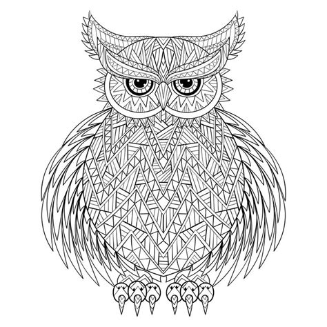 Hand Drawn Zentangle Owl Stock Vector Image Of Coloring