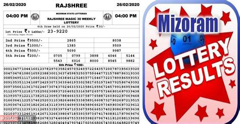 Mizoram lottery is a famous lottery in india. Mizoram Rajshree Lottery Result As On 26/02/2020 - The ...