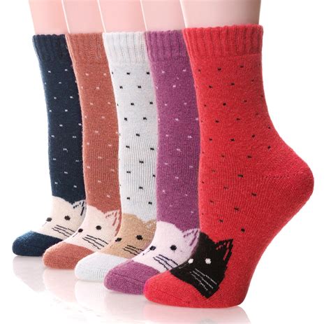 Womens Wool Socks Fuzzy Thick Heavy Thermal Winter Warm Cute Crew Socks Cat Dot 607569896718 Ebay