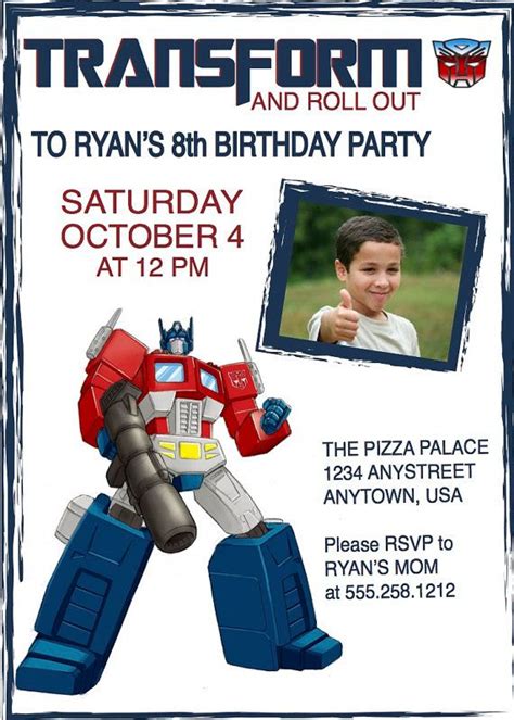 Transformers Optimus Prime Birthday Invitation Comes With Free