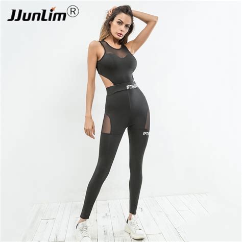 women yoga pant one piece yoga jumpsuits sexy mesh gym clothes quick dry elastic fitness