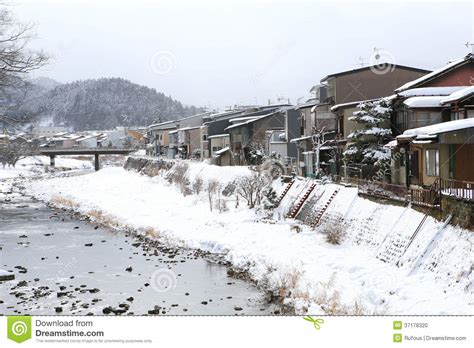 Miyagawa River Surrounded with Snow Stock Photo - Image of bridge ...