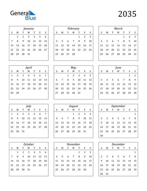 2035 Calendar Pdf Word Excel