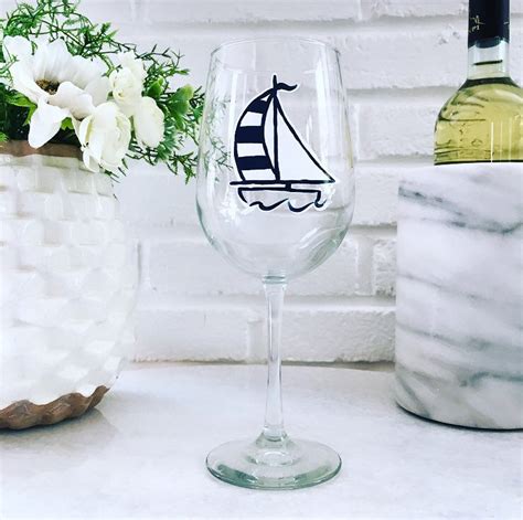 Sailboat Wine Glass Hand Painted Nautical Theme Sail Etsy Denmark