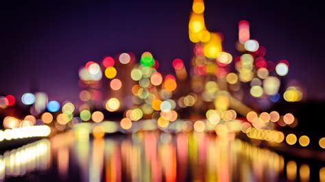 Wallpaper Colorful Cityscape Night Water Building Reflection