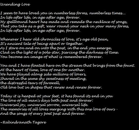 At poemsearcher.com find thousands of poems categorized into thousands of categories. Unending Love - Rabindranath Tagore (just discovered this ...