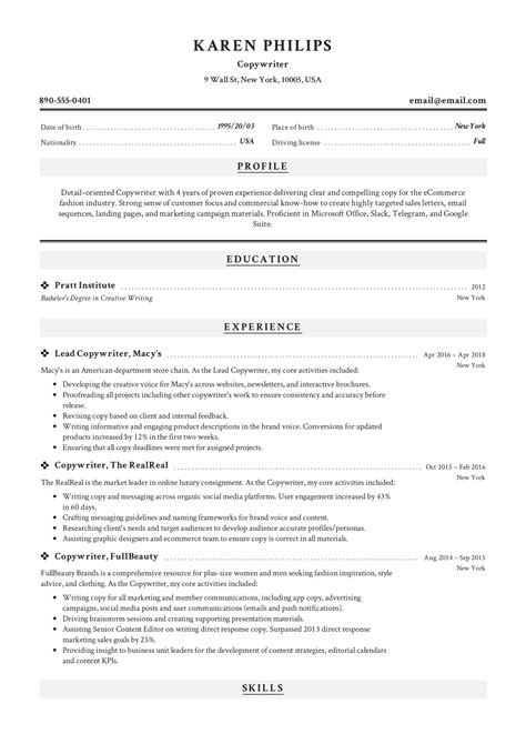 Browse our database of 1,500+ resume examples and samples written by real professionals who browse 1,513 resume examples for any profession. Guide + 12 Different Copywriter Resume Samples | 2019 | PDF