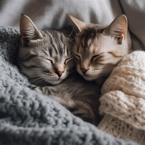 Premium Ai Image Two Cats Are Sleeping Together On A Blanket