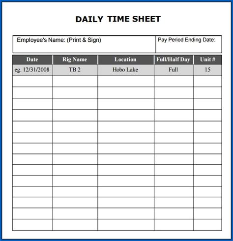 √ Free 4 Samples Of Daily Timesheet Template Excel