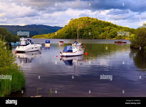 Boats Moored On Loch Lomand At Aldochlay Scotland Stock