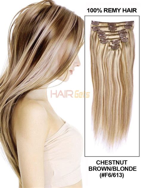 Chestnut Brown Blonde F6 613 Deluxe Straight Clip In Human Hair Extensions 7 Pieces Only 39 80