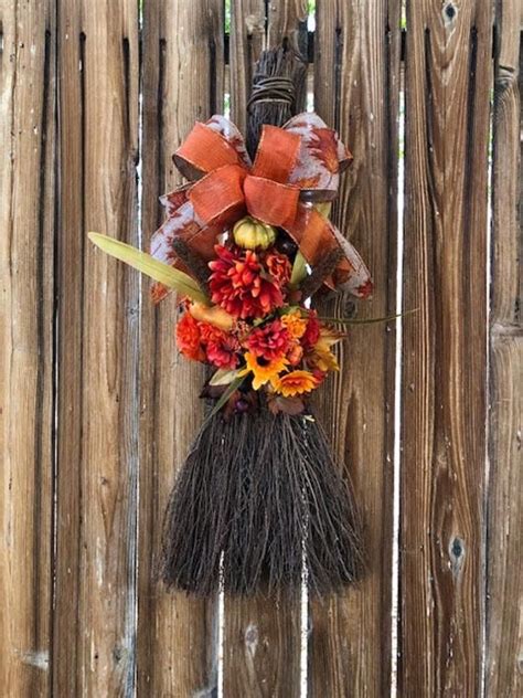 Country Fall Broom Wreath Autumn Front Door Decor Etsy In 2021 Fall
