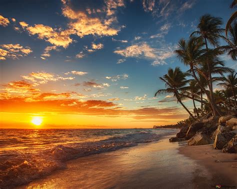 Pôr do sol na praia do Mar HD wallpaper download