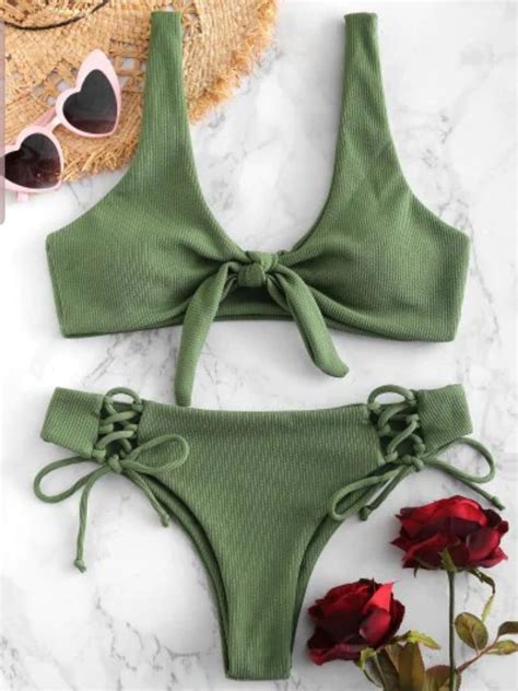 Zaful Olive Green Ribbed Bikini On Mercari Bikinis Bikini Set Zaful