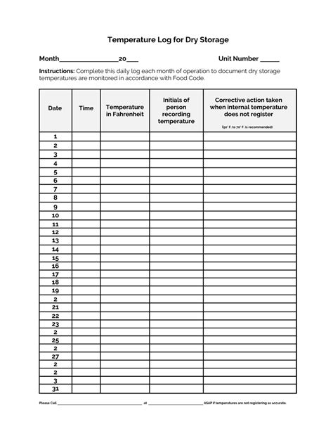 Arizona Temperature Log For Dry Storage Fill Out Sign Online And