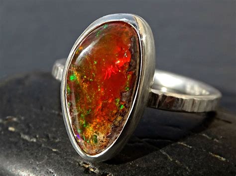 Unique Fire Opal Ring Silver Matrix Opal Ring Opal Engagement