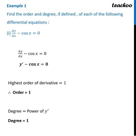 Example 1 I Find The Order And Degree Of The Differential Equation