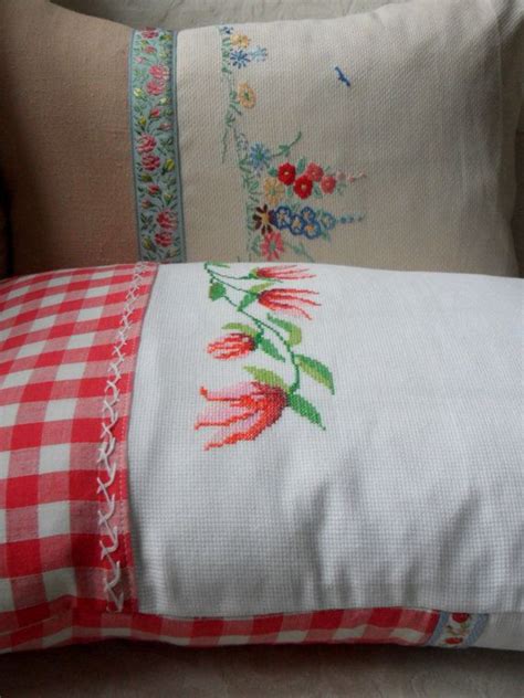 Vintage Embroidery And Red Gingham Cushion Cover Etsy Vintage