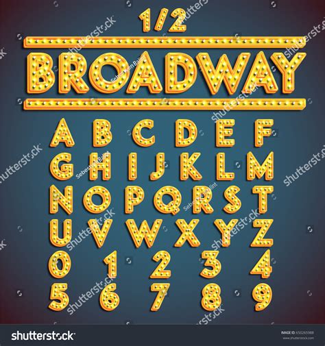 Yellow Broadway Font Lamps Turned On Stock Vector Royalty Free