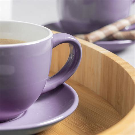 6x Coloured Cappuccino Cups With Matching Saucer Set Porcelain Tea