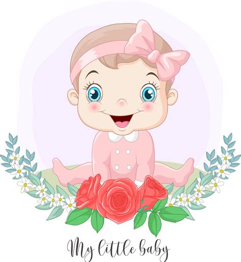 Cartoon Cute Little Baby Girl With Flowers Background 5161849 Vector