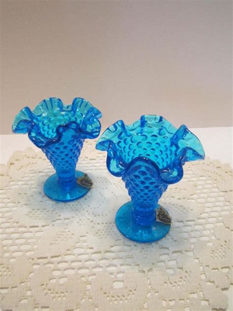 Fenton Glass Cobalt Blue Hobnail Mini Vases Mint Condition Etsy Fenton Glass Mini Vase
