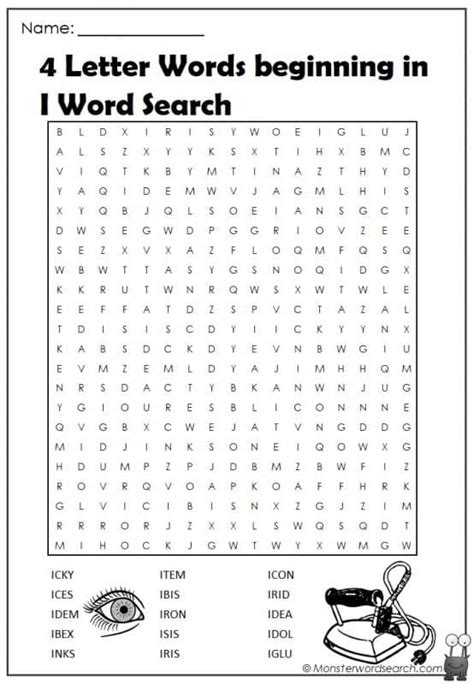 4 Letter Words Beginning In I Word Search Monster Word Search