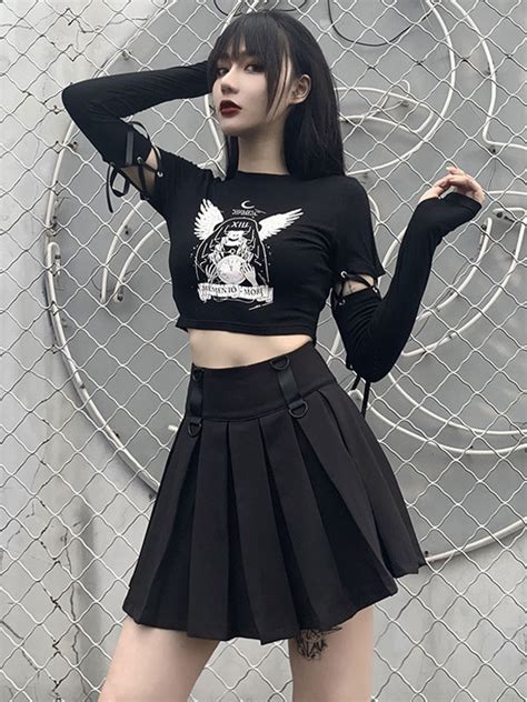 Black Gothic Tops Long Sleeves Gothic Cotton Retro Tops