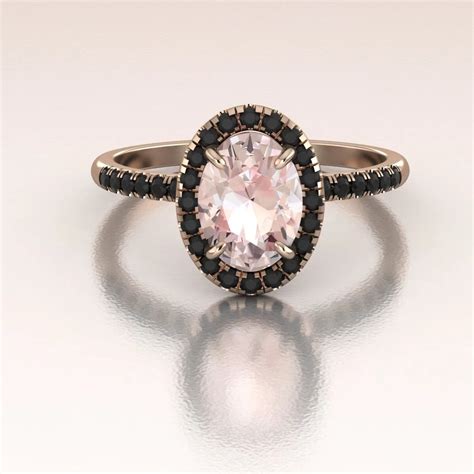 Rose Gold Oval Morganite Engagement Ring With Black Diamond Antoanetta