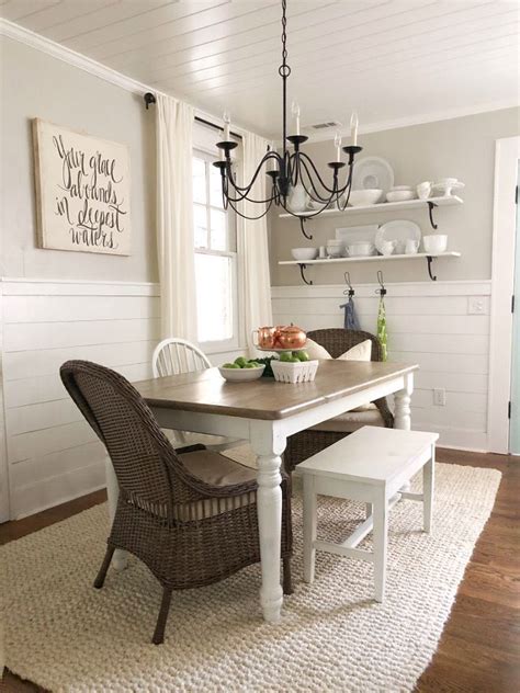 Farmhouse With Half Wall Shiplap Lorens Dining Room Features Half