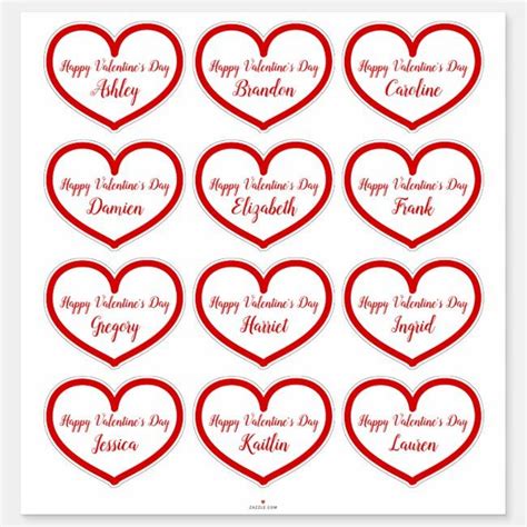 Cute Red Heart Kids Names Valentines Day Classroom Sticker