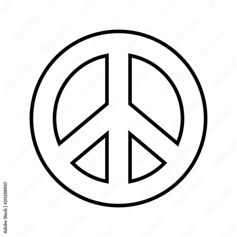 Peace Symbol Outline Black And White Vector Graphic On Separated