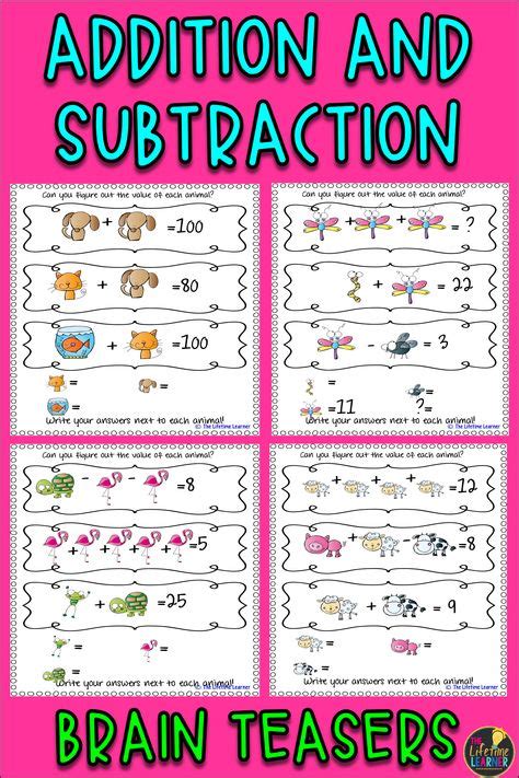 Addition And Subtraction Brain Teasers Critical Thinking Activities