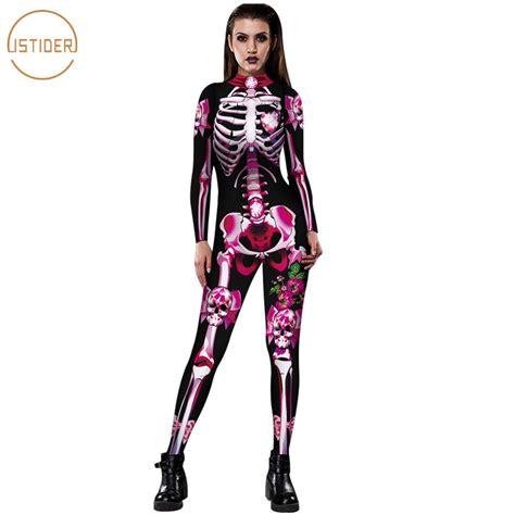 Istider 2019 Sexy Femme Bodysuit 3d Printed Skull Skeleton Halloween Cosplay Playsuit Overalls