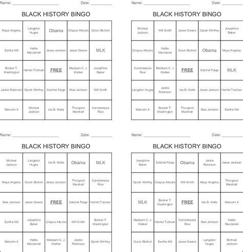 Black History Bingo Wordmint Printable Bingo Cards