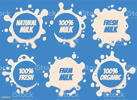 Splash And Blot Milk Labels Vector Set Design Shape Creative Stock