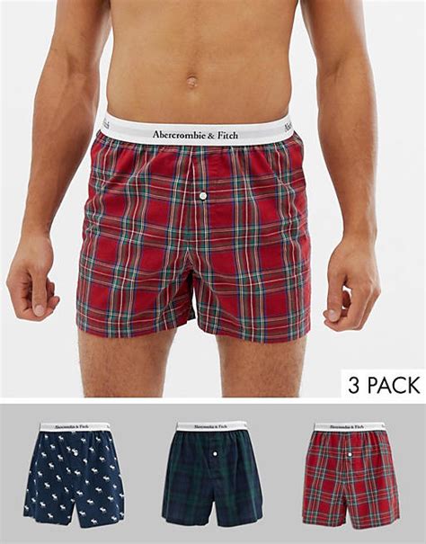 abercrombie and fitch 3 pack stripe all over logo check boxers in navy green red asos