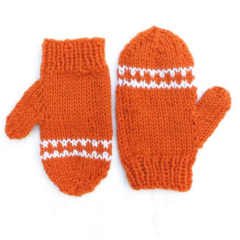 With their simple lace pattern they're a quick gift knit. Orange Striped Toddler Mittens | AllFreeKnitting.com