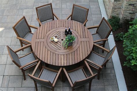 Made of solid wood, wood veneers. Large Round Eucalyptus Wood 63" Lazy Susan Dining Table in ...