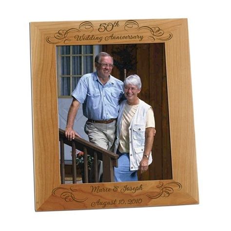 Engraved 50th Anniversary Wooden Photo Frame Golden Etsy In 2021