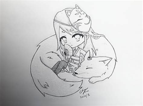 A Girl And A Kitsune Chibi Sketch W~ By Cheesenketchup On Deviantart