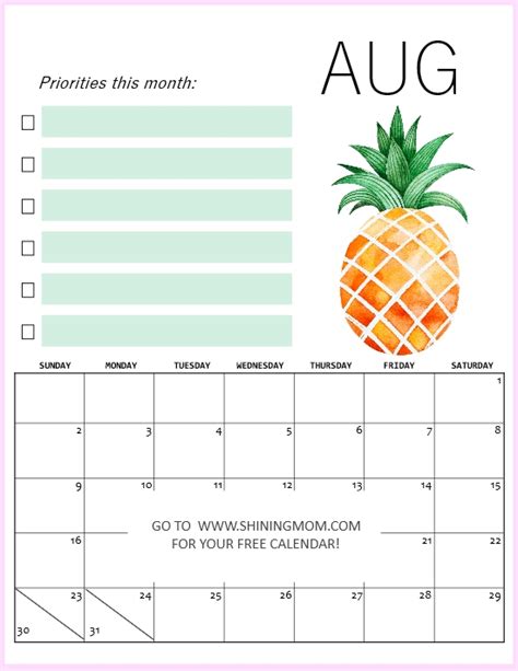 Printable August Calendars Five Gorgeous Designs