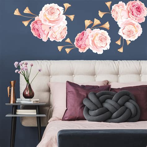 Floral Wall Decal Pink And Gold Flower Wall Decals Wall Decals