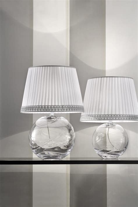 Petite lampe ronde en verre Murano transparent abat-jour taffetas de