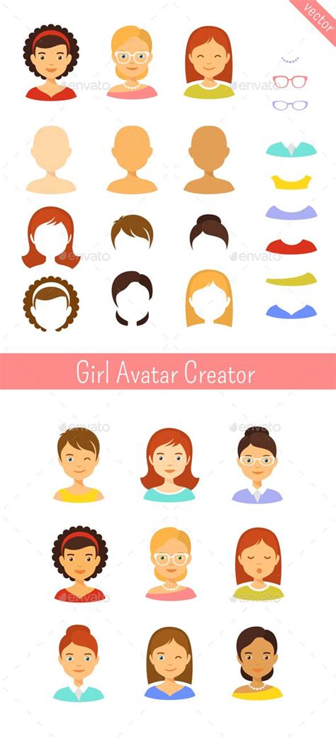 Girl Avatars Creator And Female Icons Editable Vector Set Eps 10 All