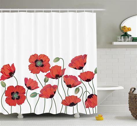 Floral Shower Curtain By Poppy Flowers In Garden Fresh Plants Idyllic