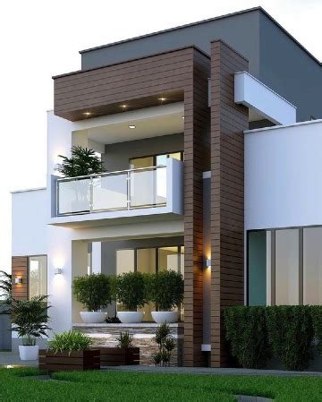 Interesante diseño de fachada de esta moderna casa con toque contemporáneo por su trazos lisos y ventanas modernas. Modernos modelos de casas con terrazas y balcones