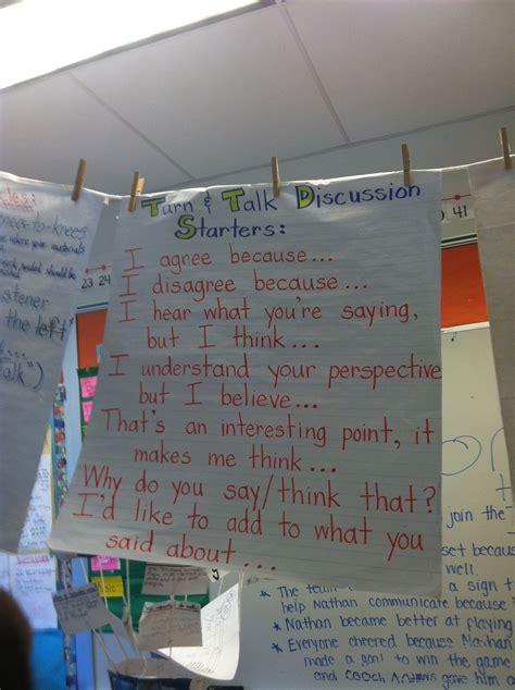 Anchor Chart For Turn And Talk Discussion Starters Third Grade