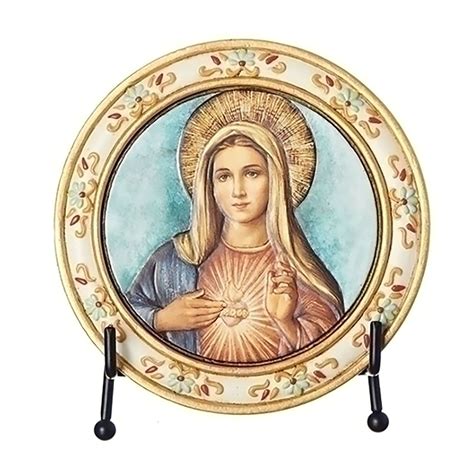 Immaculate Heart Of Mary Round Plaque With Easel Ewtn Religious Catalogue